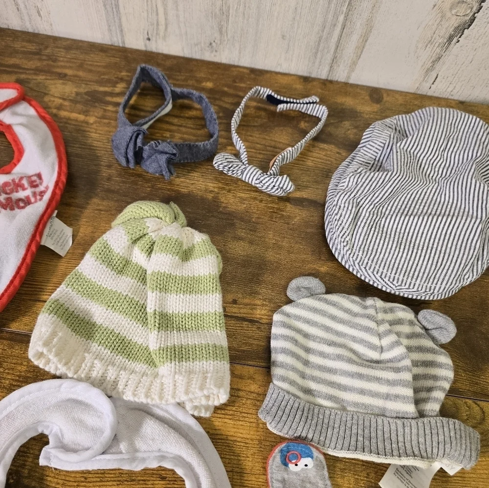 Baby boys lot of 9, hats, bibs and bow ties